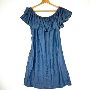 Tommy Bahama Off the Shoulder Ruffle Chambray Mini Dress Cover-up Resortwear